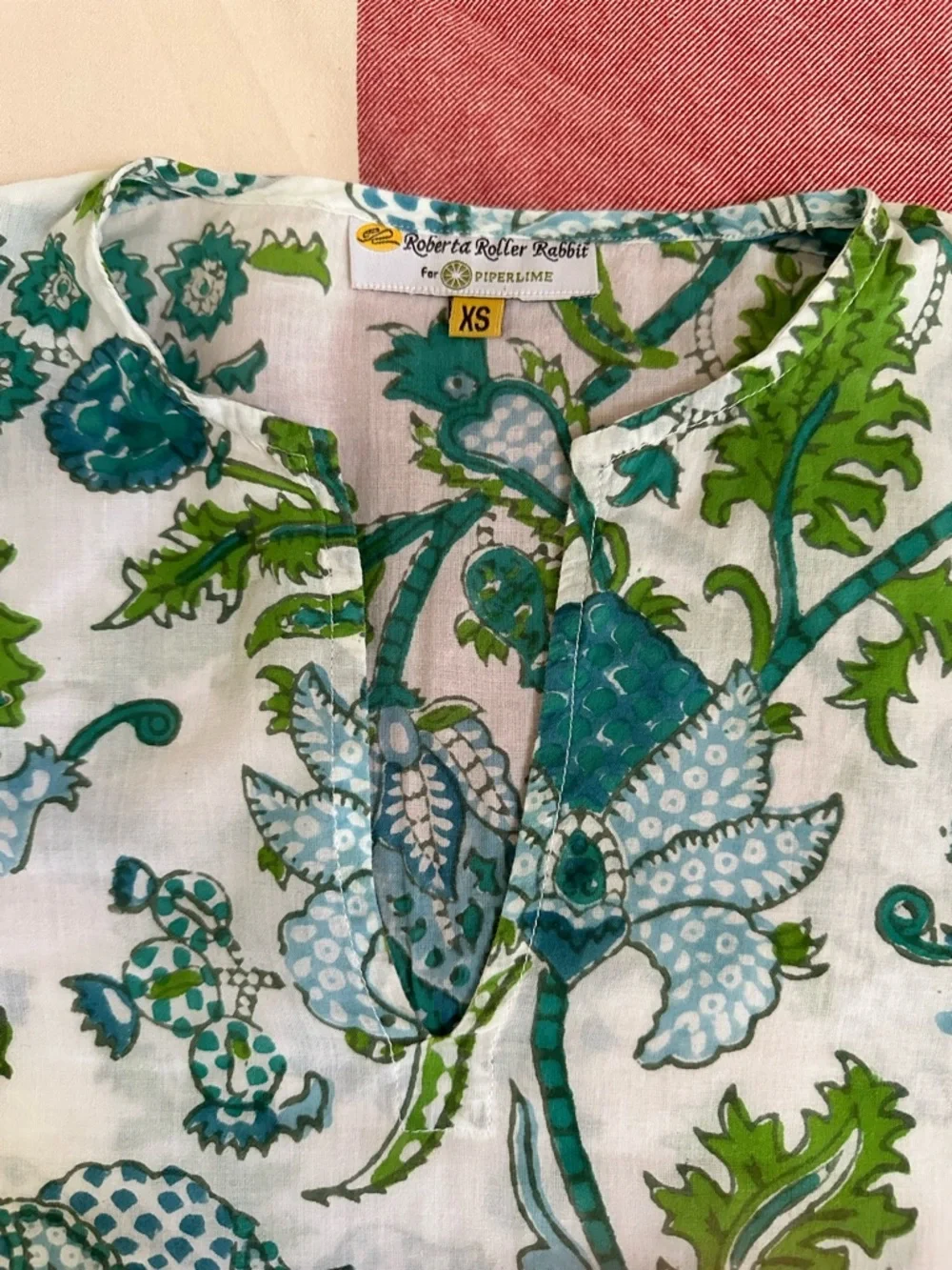 Roberta Roller Rabbit Teal Green Floral Tunic Top or swim cover up, size XS - Picture 2 of 3
